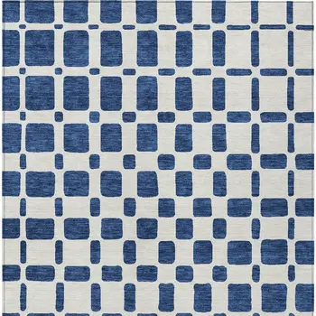3' X 5' Navy Blue And Ivory Geometric Washable Indoor Outdoor Area Rug