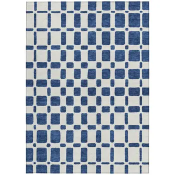 5' X 8' Navy Blue And Ivory Geometric Washable Indoor Outdoor Area Rug