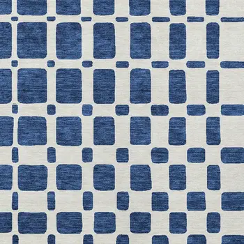 5' X 8' Navy Blue And Ivory Geometric Washable Indoor Outdoor Area Rug
