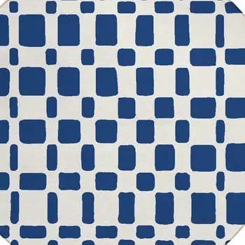 8' Navy Blue And Ivory Round Geometric Washable Indoor Outdoor Area Rug