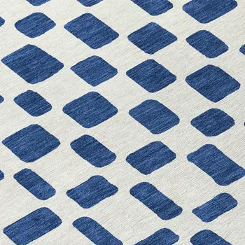 8' Navy Blue And Ivory Round Geometric Washable Indoor Outdoor Area Rug