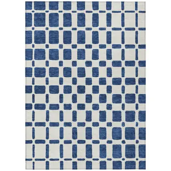 8' X 10' Navy Blue And Ivory Geometric Washable Indoor Outdoor Area Rug