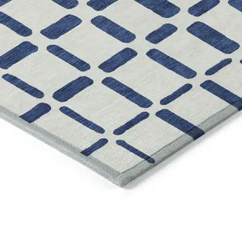 8' X 10' Navy Blue And Ivory Geometric Washable Indoor Outdoor Area Rug