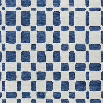 9' X 12' Navy Blue And Ivory Geometric Washable Indoor Outdoor Area Rug