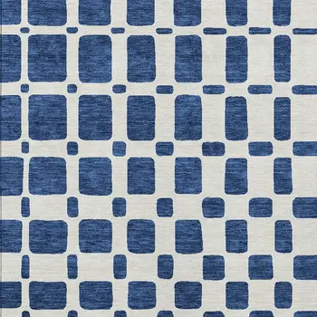 10' X 14' Navy Blue And Ivory Geometric Washable Indoor Outdoor Area Rug