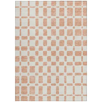 5' X 8' Peach And Beige Geometric Washable Indoor Outdoor Area Rug