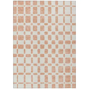 9' X 12' Peach And Beige Geometric Washable Indoor Outdoor Area Rug