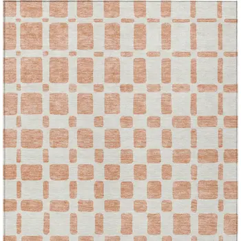 10' X 14' Peach And Beige Geometric Washable Indoor Outdoor Area Rug