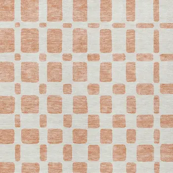 10' X 14' Peach And Beige Geometric Washable Indoor Outdoor Area Rug