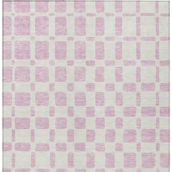 3' X 5' Pink And Ivory Geometric Washable Indoor Outdoor Area Rug