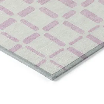 3' X 5' Pink And Ivory Geometric Washable Indoor Outdoor Area Rug