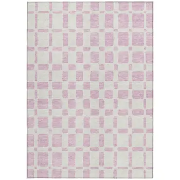 9' X 12' Pink And Ivory Geometric Washable Indoor Outdoor Area Rug