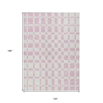 10' X 14' Pink And Ivory Geometric Washable Indoor Outdoor Area Rug