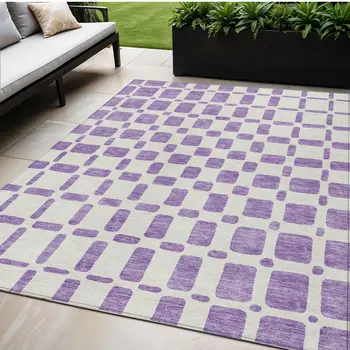 5' X 8' Purple And Ivory Geometric Washable Indoor Outdoor Area Rug