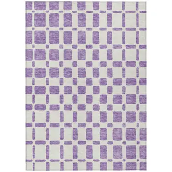 5' X 8' Purple And Ivory Geometric Washable Indoor Outdoor Area Rug