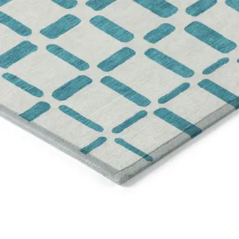 3' X 5' Teal Blue And Ivory Geometric Washable Indoor Outdoor Area Rug