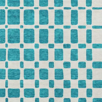 5' X 8' Teal Blue And Ivory Geometric Washable Indoor Outdoor Area Rug
