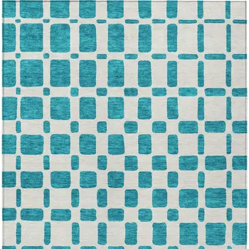 9' X 12' Teal Blue And Ivory Geometric Washable Indoor Outdoor Area Rug