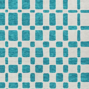 9' X 12' Teal Blue And Ivory Geometric Washable Indoor Outdoor Area Rug