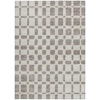 3' X 5' Taupe And Beige Geometric Washable Indoor Outdoor Area Rug