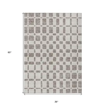3' X 5' Taupe And Beige Geometric Washable Indoor Outdoor Area Rug