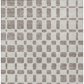 5' X 8' Taupe And Beige Geometric Washable Indoor Outdoor Area Rug