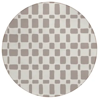 8' Taupe And Beige Round Geometric Washable Indoor Outdoor Area Rug