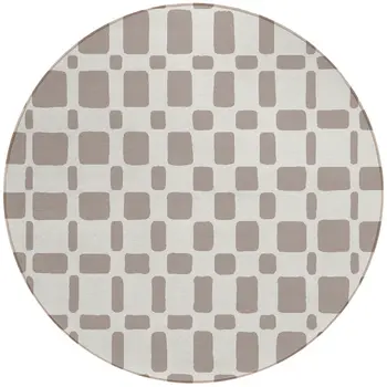 8' Taupe And Beige Round Geometric Washable Indoor Outdoor Area Rug