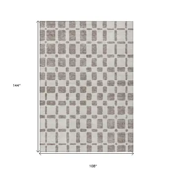 9' X 12' Taupe And Beige Geometric Washable Indoor Outdoor Area Rug
