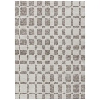 10' X 14' Taupe And Beige Geometric Washable Indoor Outdoor Area Rug