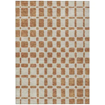 3' X 5' Terra Cotta And Beige Geometric Washable Indoor Outdoor Area Rug