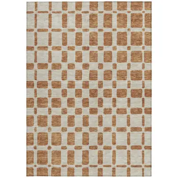 3' X 5' Terra Cotta And Beige Geometric Washable Indoor Outdoor Area Rug