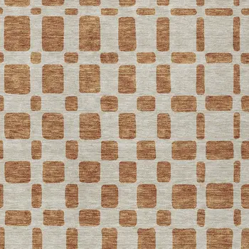 5' X 8' Terra Cotta And Beige Geometric Washable Indoor Outdoor Area Rug