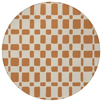 8' Terra Cotta And Beige Round Geometric Washable Indoor Outdoor Area Rug