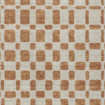 9' X 12' Terra Cotta And Beige Geometric Washable Indoor Outdoor Area Rug