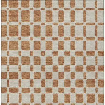 10' X 14' Terra Cotta And Beige Geometric Washable Indoor Outdoor Area Rug