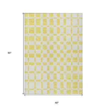 5' X 8' Yellow And Gray Geometric Washable Indoor Outdoor Area Rug