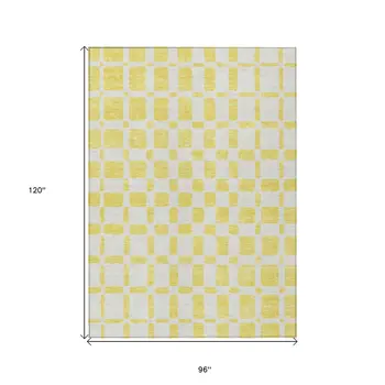 8' X 10' Yellow And Gray Geometric Washable Indoor Outdoor Area Rug