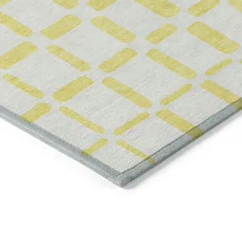 9' X 12' Yellow And Gray Geometric Washable Indoor Outdoor Area Rug