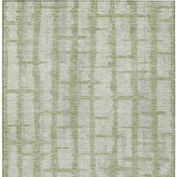 5' X 8' Artichoke Green And Gray Striped Washable Indoor Outdoor Area Rug