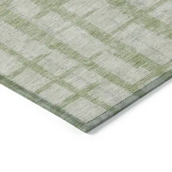 5' X 8' Artichoke Green And Gray Striped Washable Indoor Outdoor Area Rug