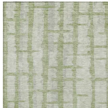 5' X 8' Artichoke Green And Gray Striped Washable Indoor Outdoor Area Rug