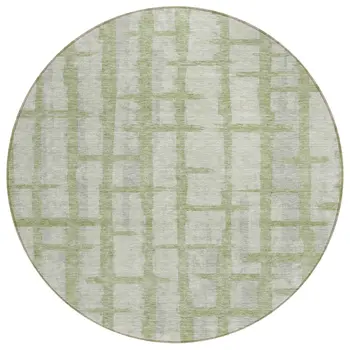 8' Artichoke Green And Gray Round Striped Washable Indoor Outdoor Area Rug