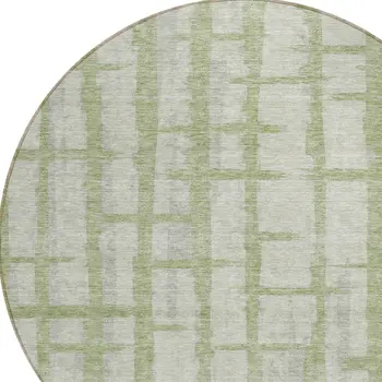 8' Artichoke Green And Gray Round Striped Washable Indoor Outdoor Area Rug