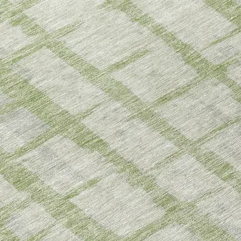 8' Artichoke Green And Gray Round Striped Washable Indoor Outdoor Area Rug
