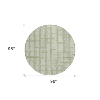 8' Artichoke Green And Gray Round Striped Washable Indoor Outdoor Area Rug
