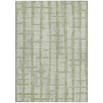 8' X 10' Artichoke Green And Gray Striped Washable Indoor Outdoor Area Rug
