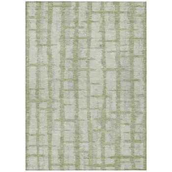 8' X 10' Artichoke Green And Gray Striped Washable Indoor Outdoor Area Rug