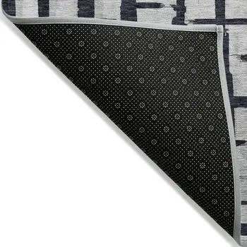 5' X 8' Black Beige And Gray Striped Washable Indoor Outdoor Area Rug