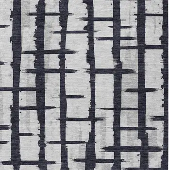 5' X 8' Black Beige And Gray Striped Washable Indoor Outdoor Area Rug